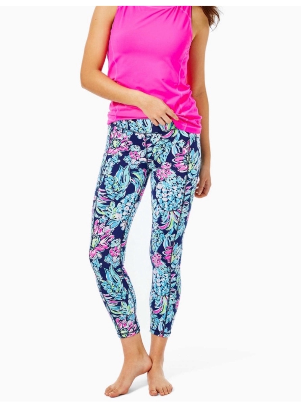 Lilly Pulitzer Luxletic Weekender High Rise Leggings Pineapple Paradise Size 8